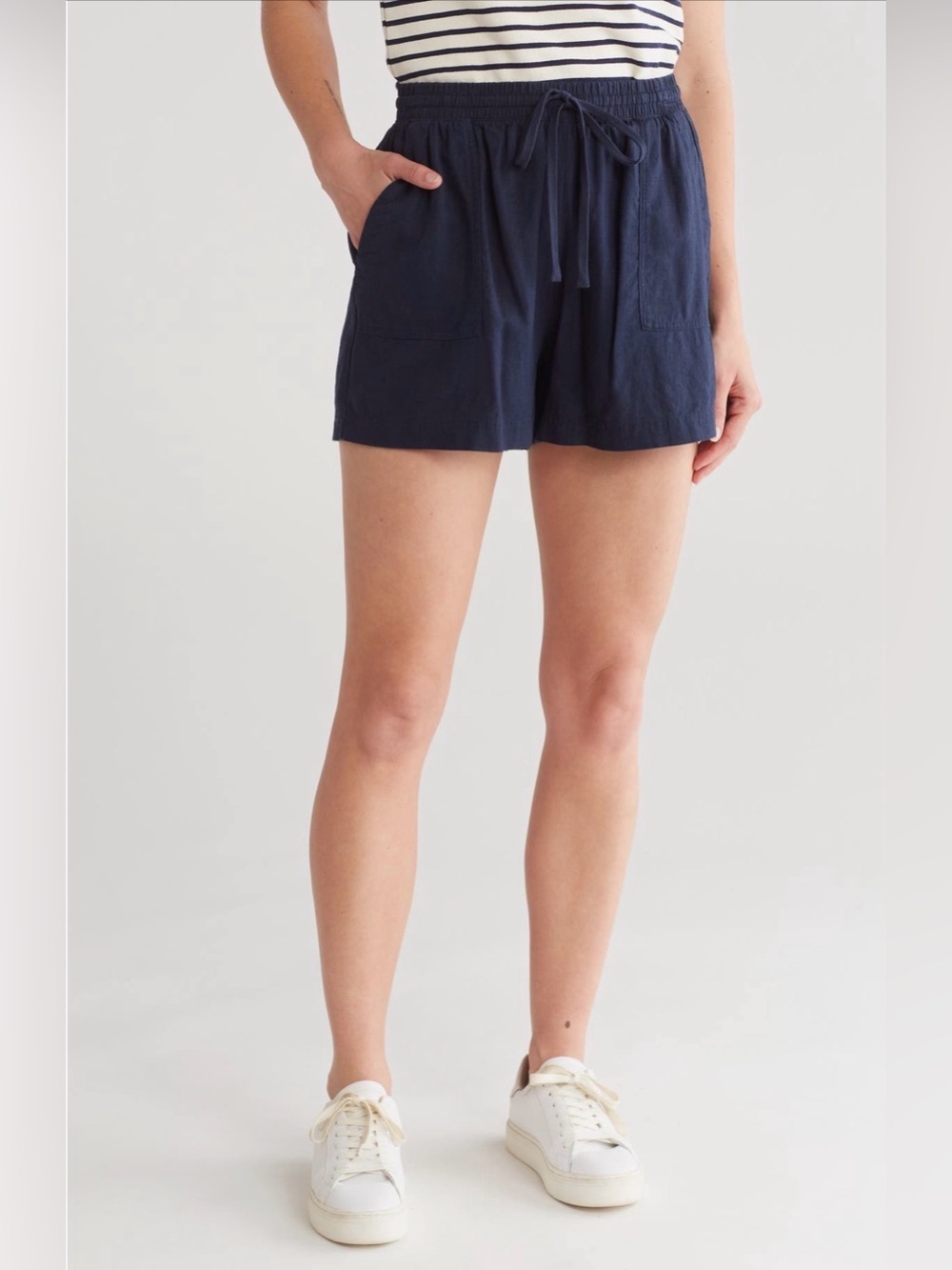Splendid Marseille Navy High Waist Women's Linen Blend Pull On Shorts NWT Size L